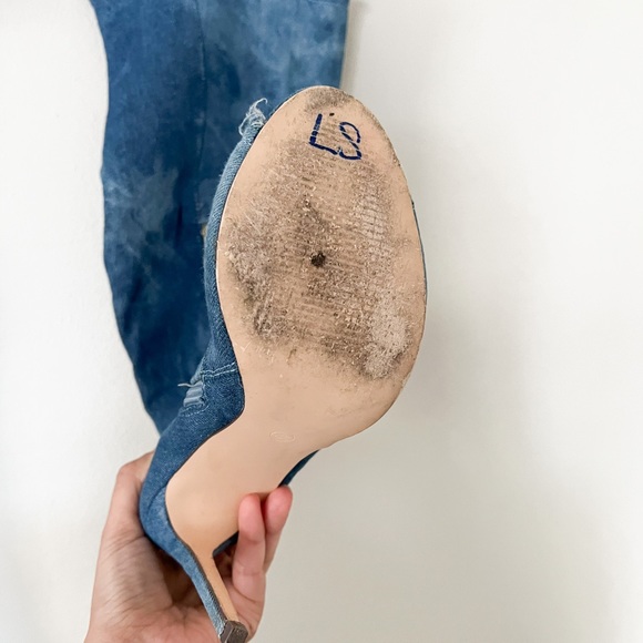 LILIANA Barbara 13 Thigh High Over Knee Denim Open Toe Stiletto Heel Boot Sz 8.5 - Picture 4 of 5